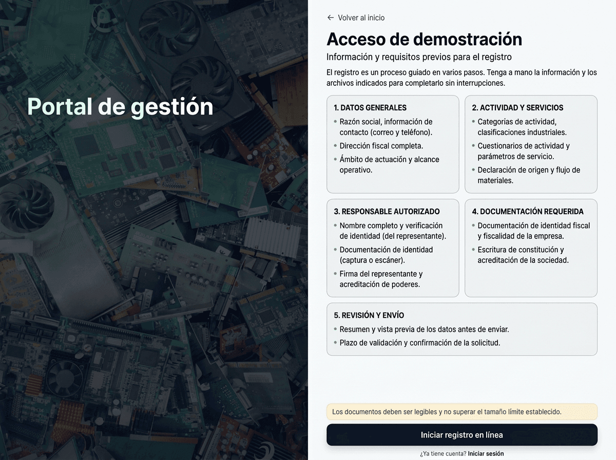 Pantalla de acceso a una solicitud de recogida mediante referencia