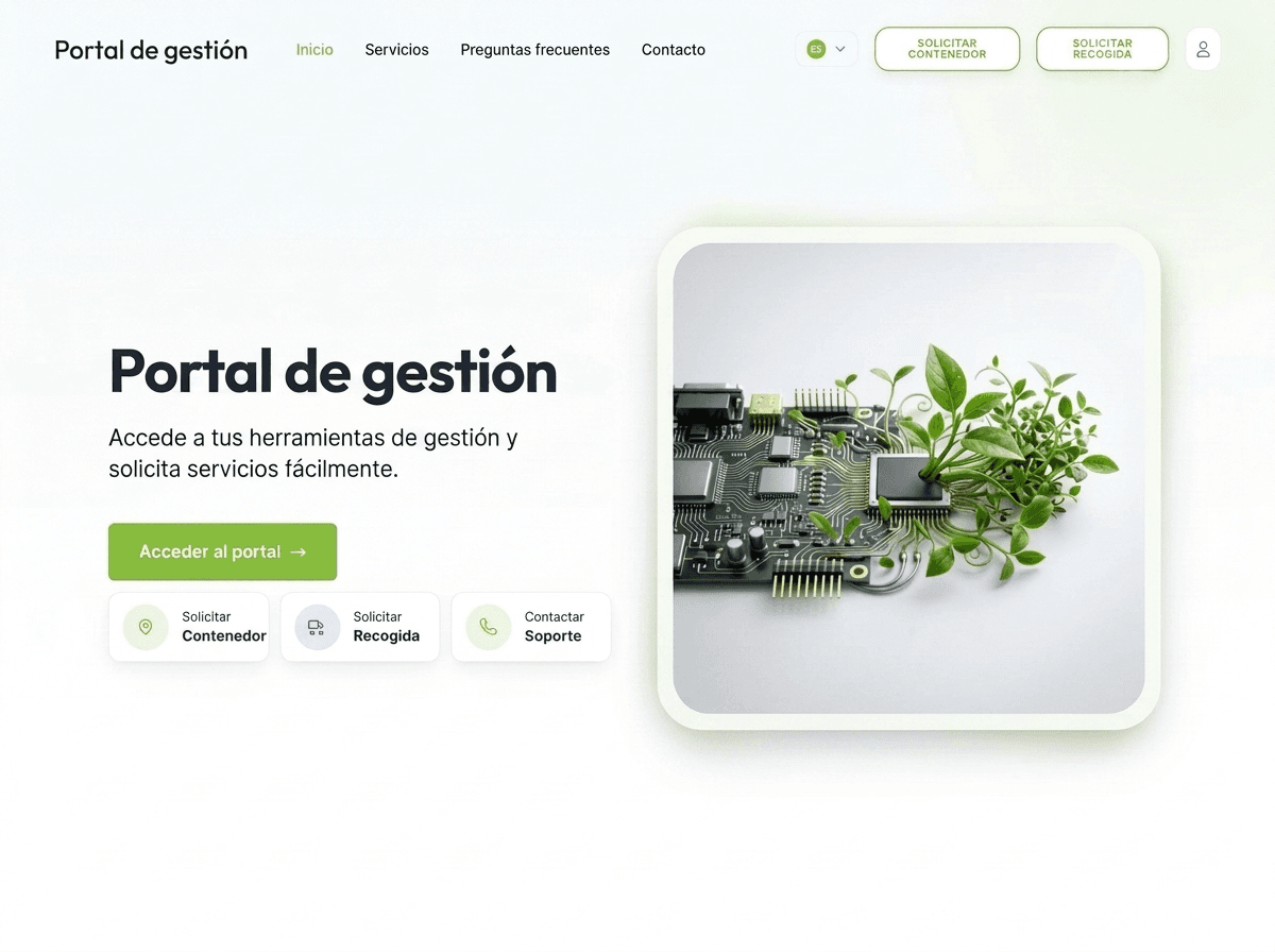 Portal público de gestión circular con acceso a solicitudes de recogida