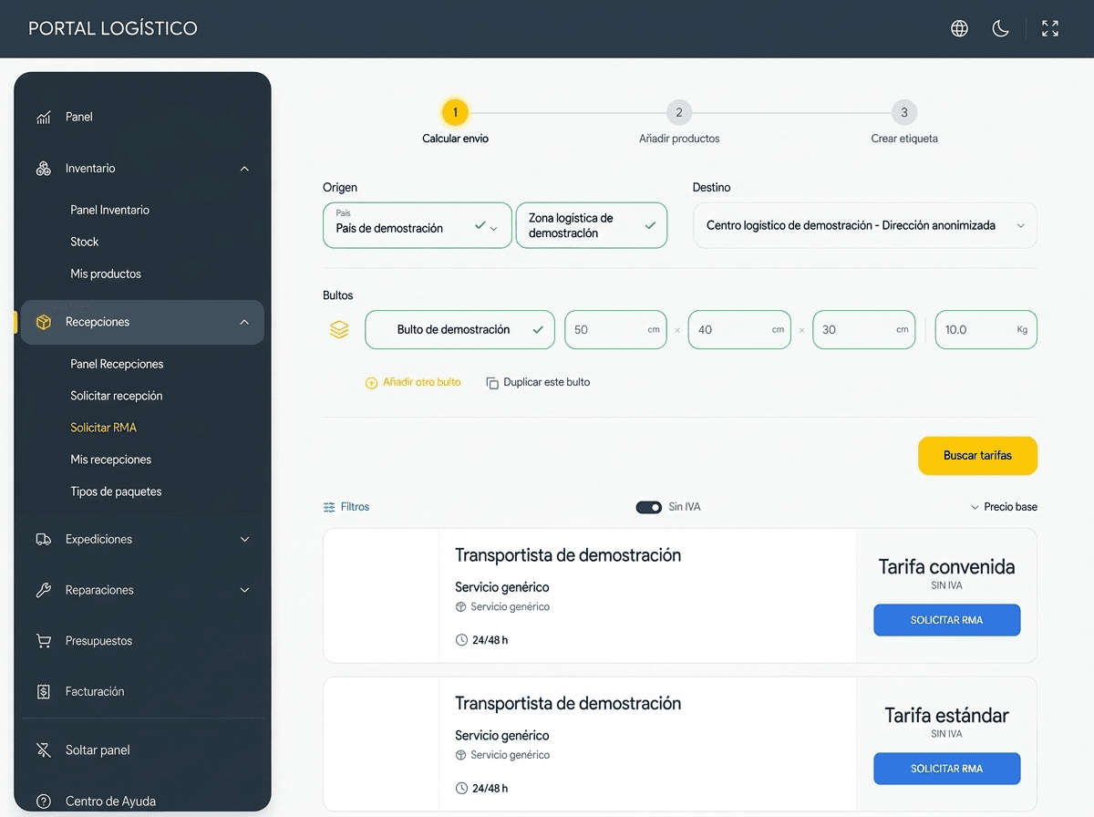 Configuración de transportistas disponibles para la operación