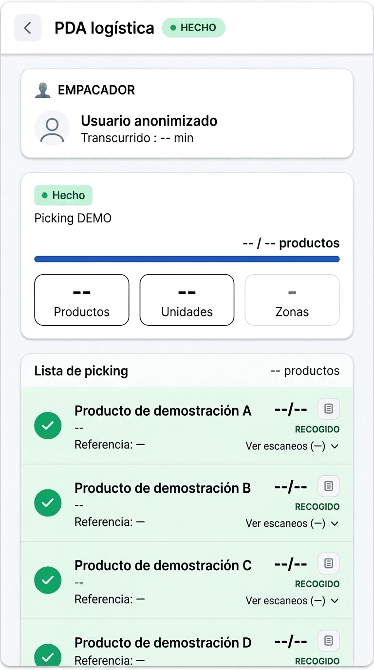 Detalle de picking en la PDA de almacén