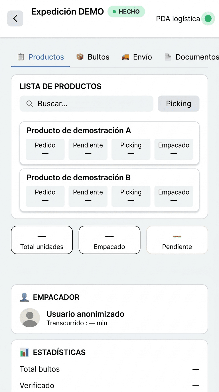 Detalle de una expedición en la PDA de almacén