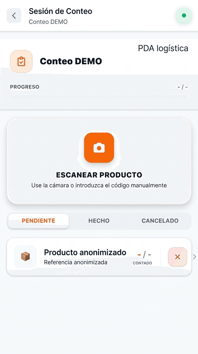 Sesión de conteo de stock en la PDA de almacén